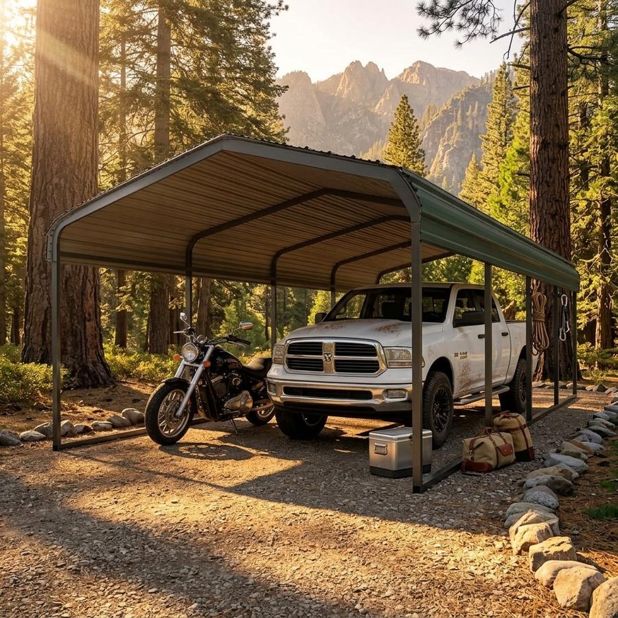 12x20 FT dual vehicle carport in a suburban driveway